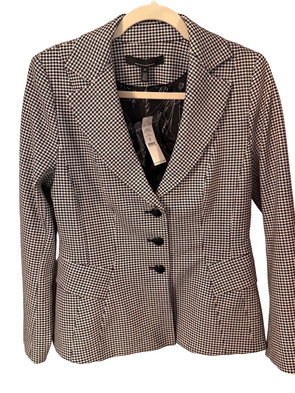 White House Black Market Women’s Black & White Houndstooth Blazer Sz 10 NWT